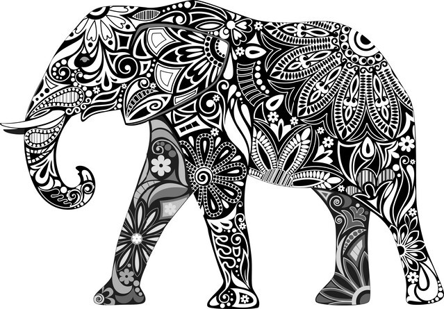 Carved elephant ornamental pattern